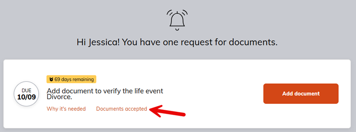 Document Center Help Text - Documents Accepted