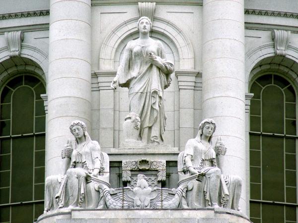 The northwest sculpture group of the Wisconsin State Capitol representing prosperity and abundance.