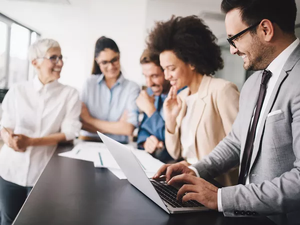 Diverse group of coworkers collaborating