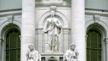 The northwest sculpture group of the Wisconsin State Capitol representing prosperity and abundance.