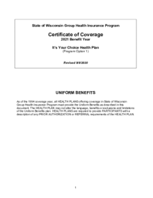 2021 State Of Wisconsin Group Health Insurance Program Certificate Of Coverage Iyc Health Plan Etf