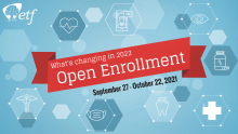 Title slide of video with Open Enrollment text and health icons images.
